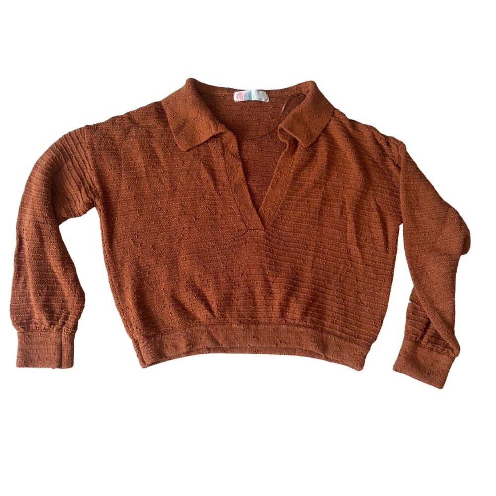 Free People (FP Beach) | Cotton-Blend Textured V-Neck Polo Sweater | Size Small